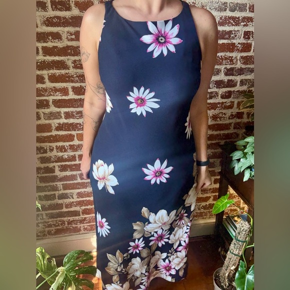 90s S.L Fashions navy blue floral maxi dress - Picture 5 of 9